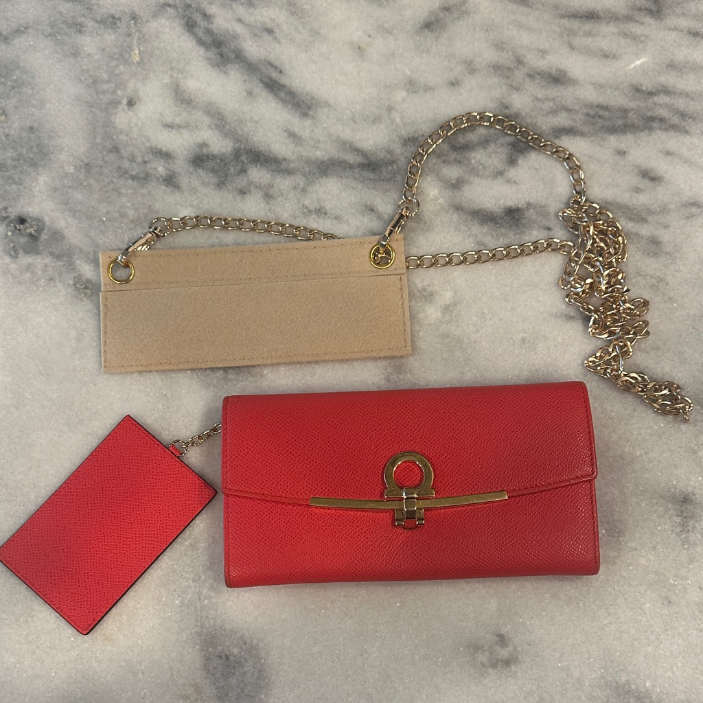 Ferragamo Icona Clip Continental Wallet Lipstick Red With Crossbody Kit